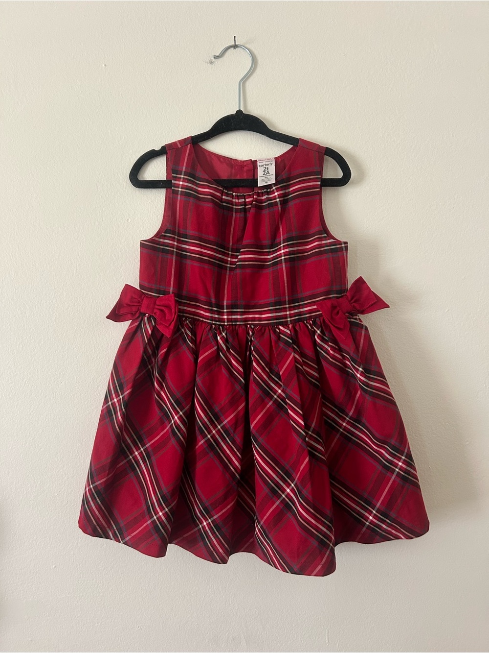 Carters // Red Plaid Holiday Dress With Bows